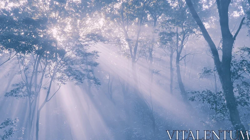 Serene Misty Forest with Sunlight Rays AI Image