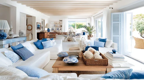 Bright White and Blue Living Space