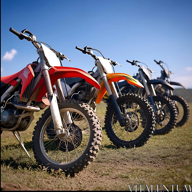 Off-Road Motorcycles Under Blue Sky AI Image