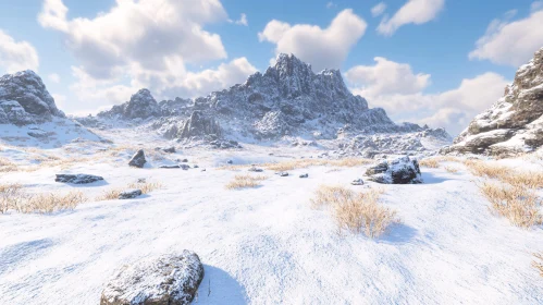 Winter Mountain Scene with Snow and Rocks