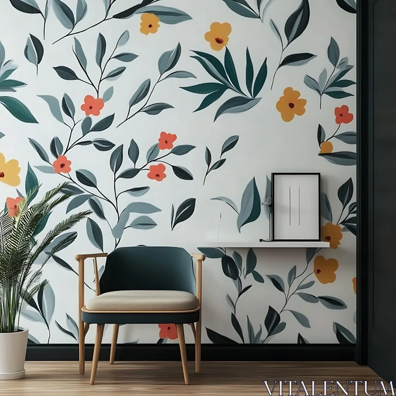 AI ART Minimalist Room with Floral Accents