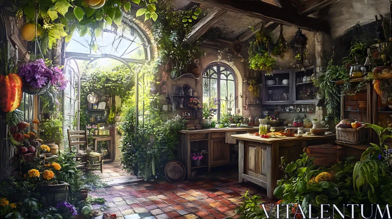 AI ART Vintage Kitchen with Plants