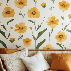 Cozy Couch with Floral Pattern Wallpaper