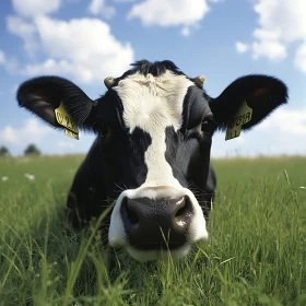 Black and White Cow Grazing