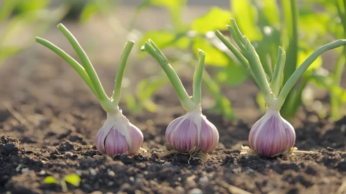 Organic Garlic Growing in Soil