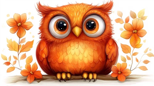 Colorful Art of an Orange Owl