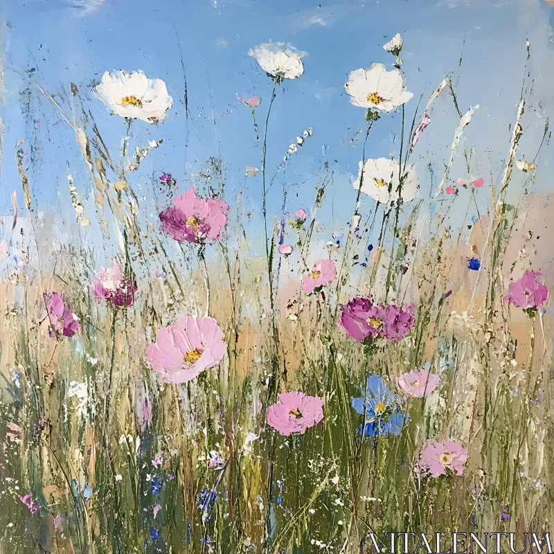 Painterly Field of Flowers Acrylic Artwork AI Image