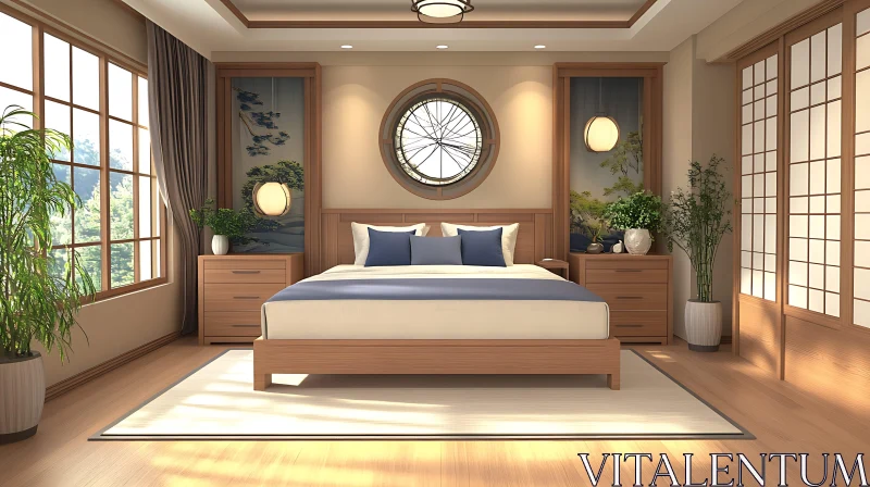 Minimalist Bedroom with Round Window AI Image