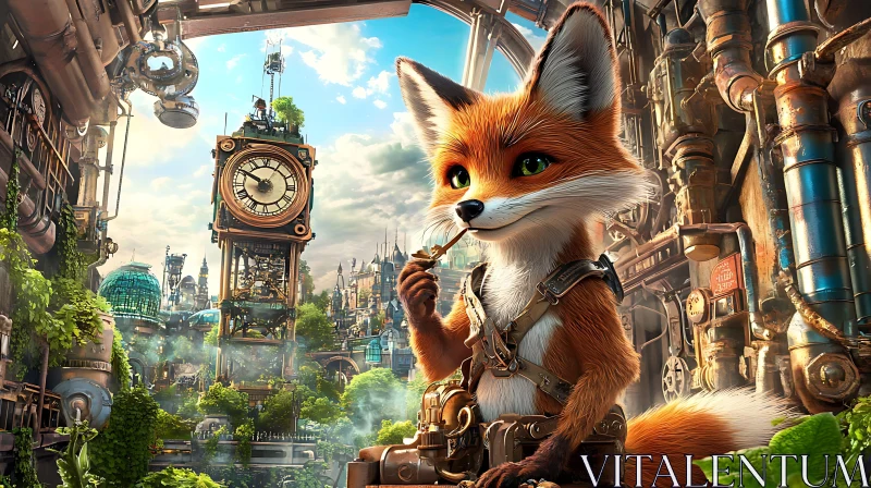 Fox in Steampunk Dreamscape AI Image