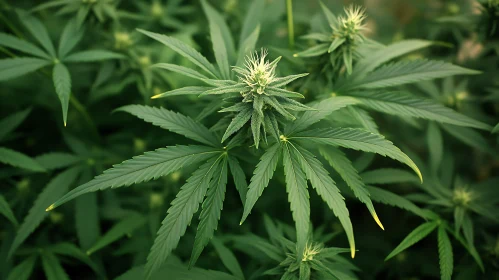 Green Cannabis Plant with White Pistils