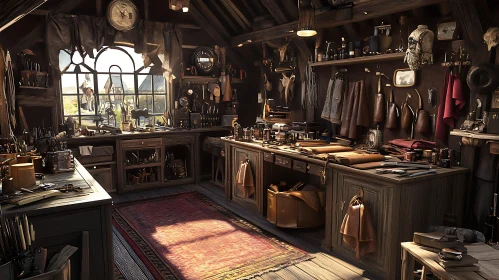 Cozy Vintage Workshop Interior Scene