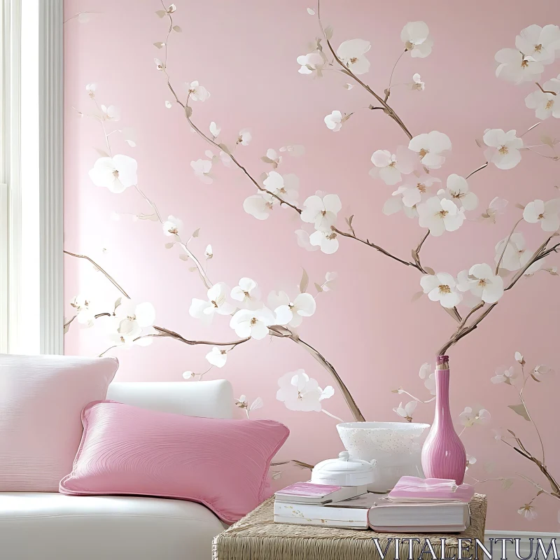 AI ART Blossom Wall Art in Pink Room