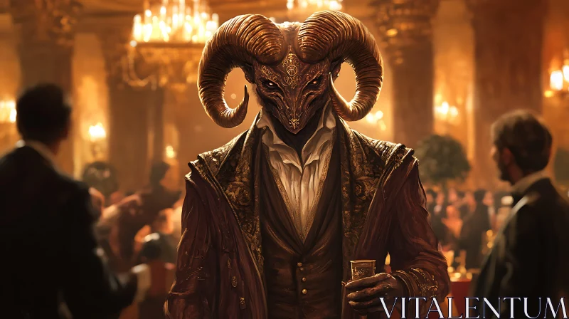 Horned Demon at Social Gathering AI Image