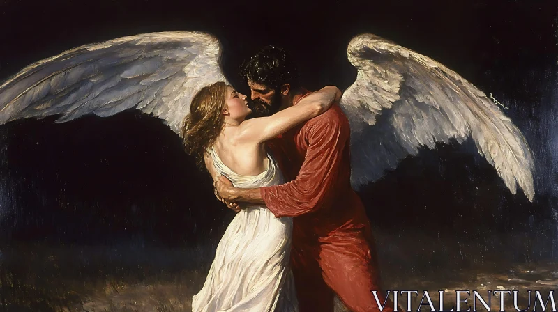 AI ART Ethereal Embrace of Angel and Man