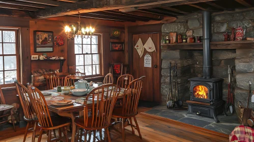 Rustic Dining Room with Cozy Fire