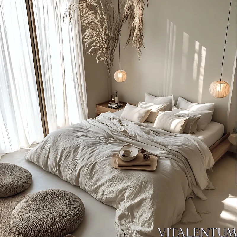 AI ART Minimalist Bedroom Design with Natural Light