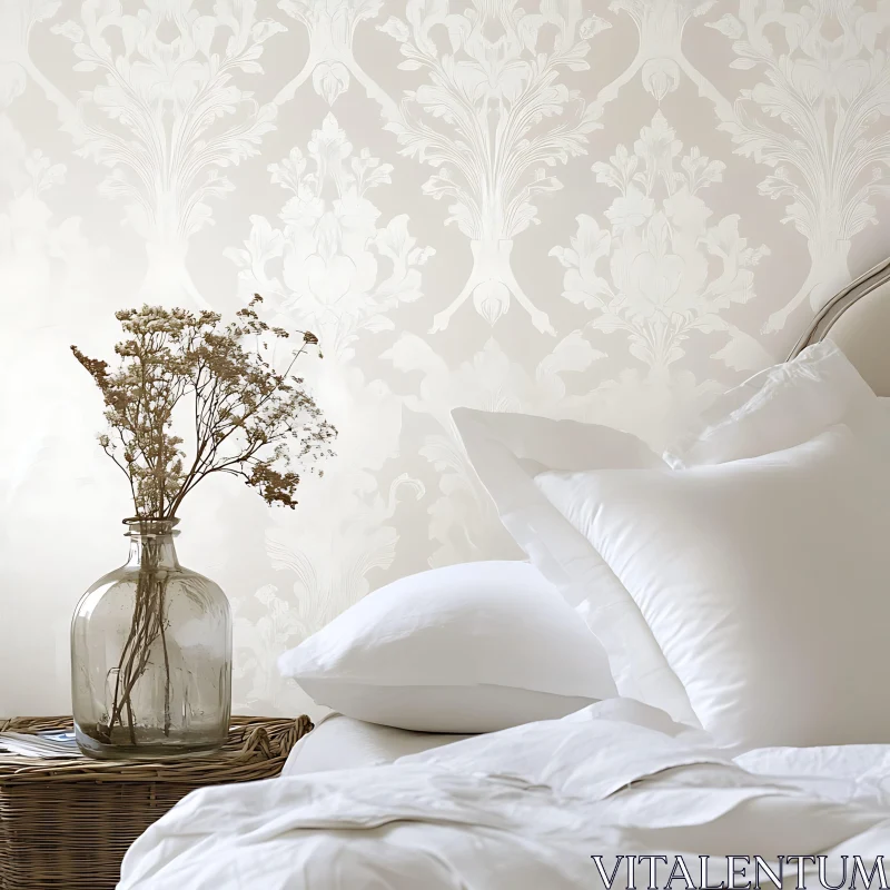 AI ART Serene Bedroom Scene with White Bedding