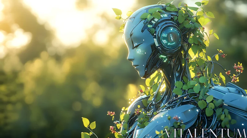 Futuristic Cyborg with Greenery AI Image