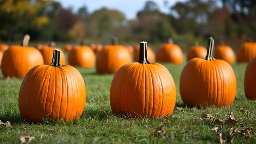 Field of Pumpkins in Autumn Sunlight