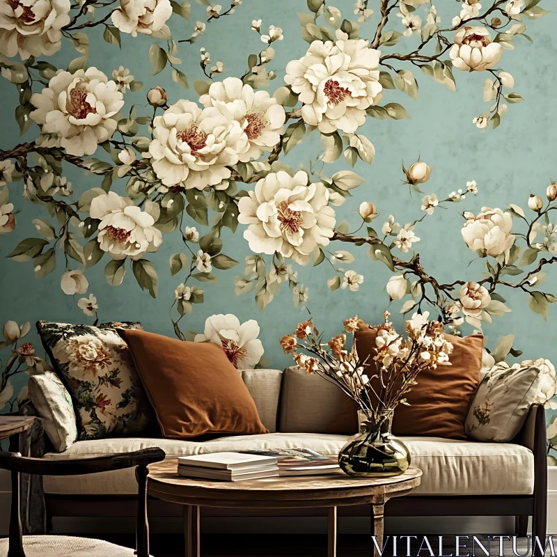 AI ART Floral Wallpaper and Cozy Interior