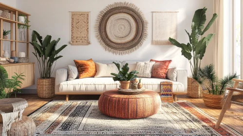 Cozy Interior with Plants and Textiles