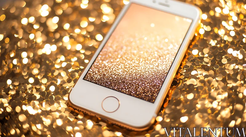 Golden Glitter Smartphone Glamor AI Image