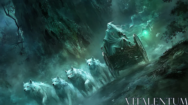 Fantasy Scene with Wolves and Chariot AI Image