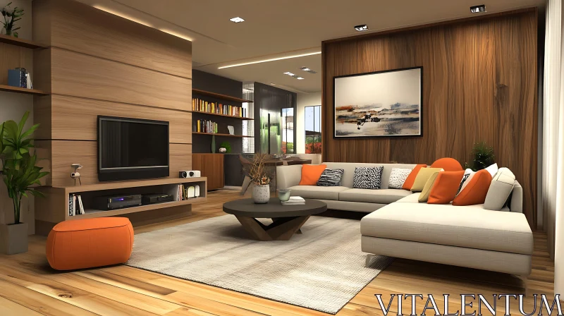 Contemporary Living Space with Wooden Accents AI Image