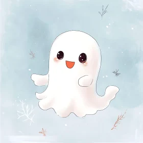 Smiling Ghost Character in Cartoon Style