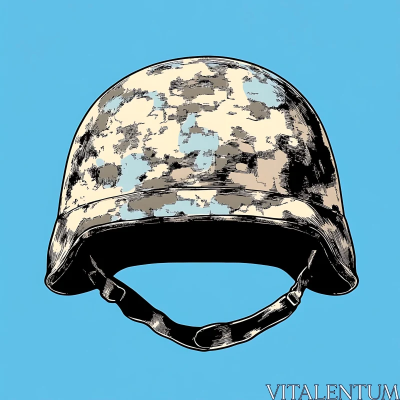 AI ART Protective Camo Helmet on Blue Background