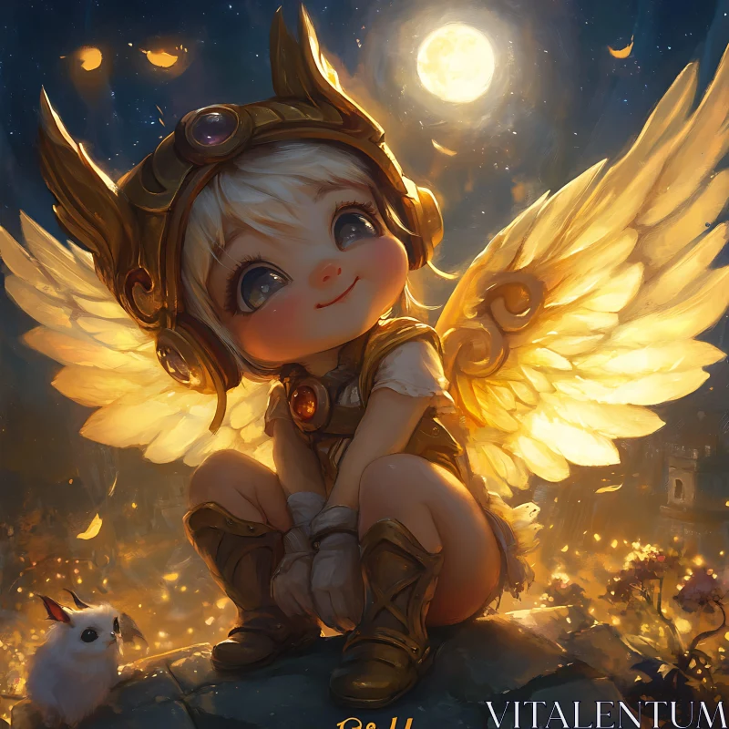 AI ART Whimsical Angelic Figure in Night Scene