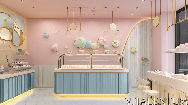 Elegant Pastel Confectionery Interior Design AI Image