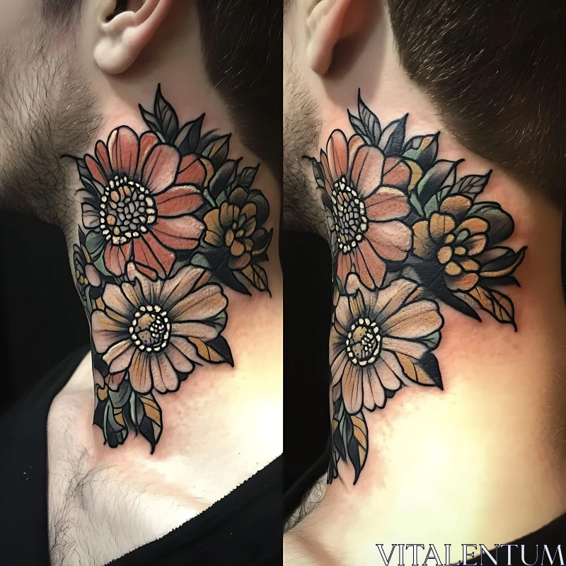 Intricate Floral Neck Tattoo Art AI Image