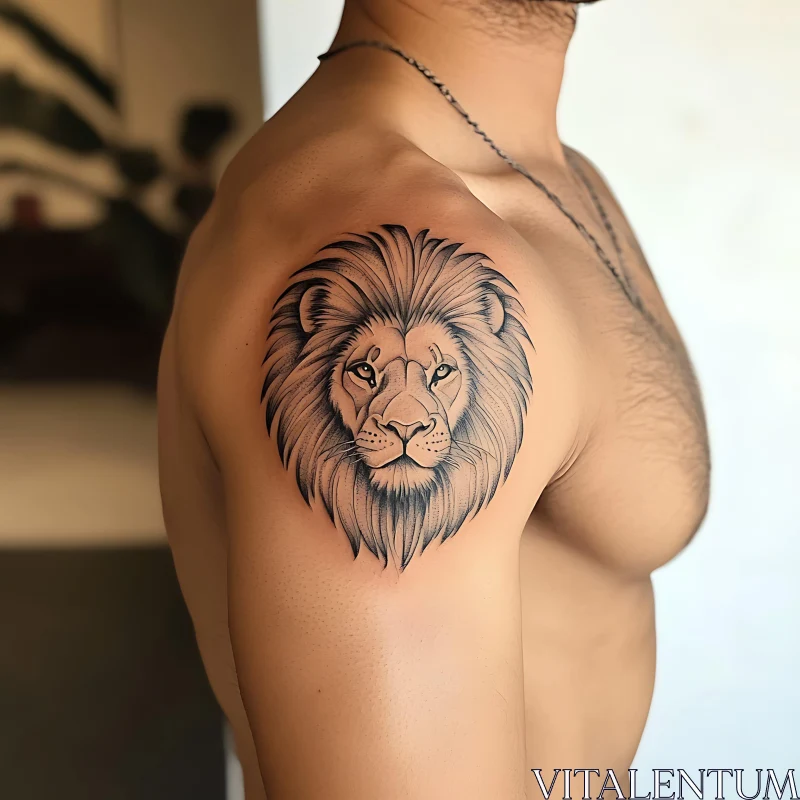 AI ART Realistic Lion Shoulder Tattoo