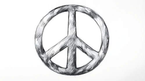 Monochrome Peace Symbol Sketch on White