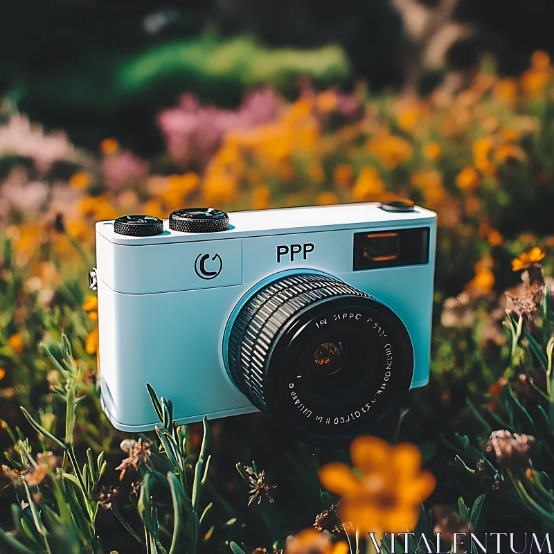 Retro Camera Surrounded by Nature's Beauty AI Image