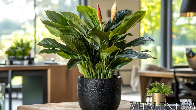 Indoor Peace Lily in Black Pot AI Image