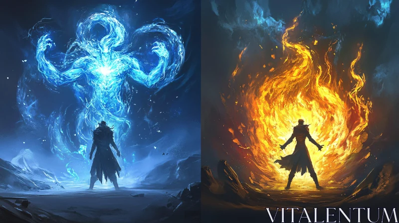 AI ART The Duality of Magic: Fire and Water