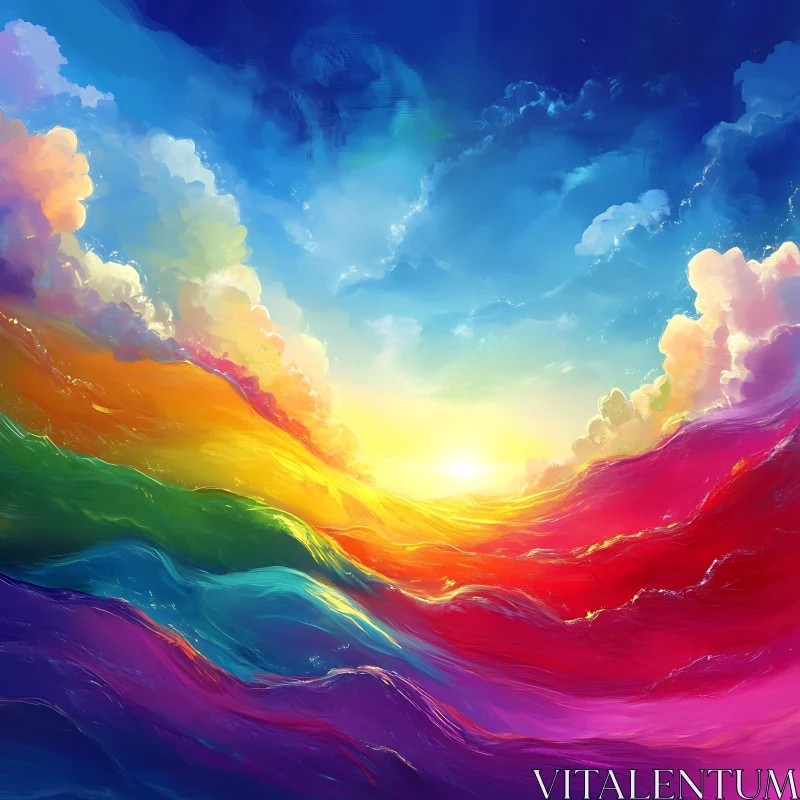 Rainbow Landscape with Clouds AI Image