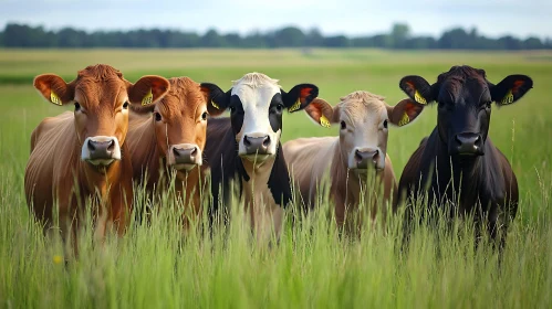 Five Cows in a Grassy Field