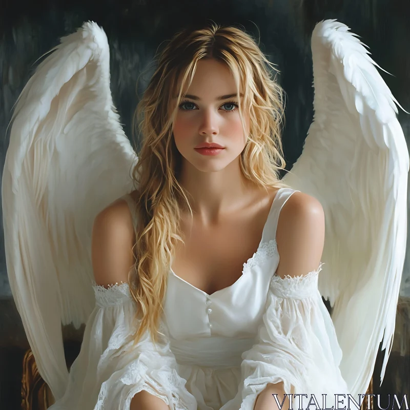 Portrait of an Angelic Woman with Wings AI Image