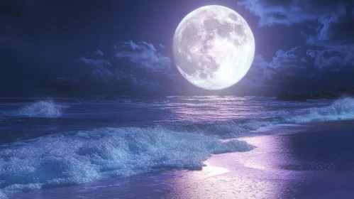 Full Moon Over Peaceful Night Beach