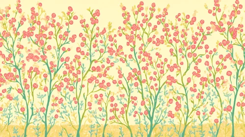 Delicate Pink Flowers on Yellow Background