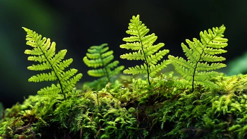 Delicate Ferns in Forest Moss