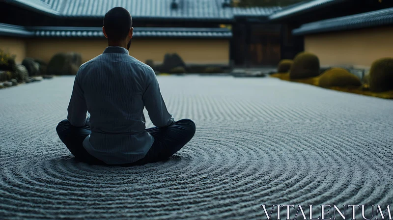 Meditative Pose in a Raked Zen Garden AI Image