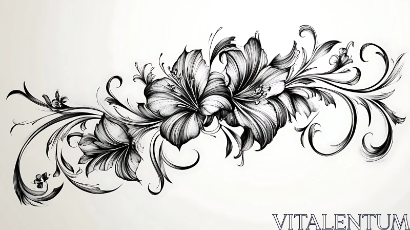 AI ART Intricate Black Ink Floral Artwork