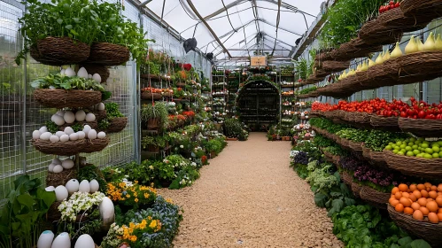 Lush Greenhouse with Fruits and Vegetables