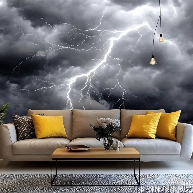 Lightning Backdrop Living Room AI Image