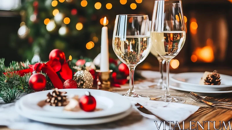 AI ART Festive Holiday Table with Wine and Decor