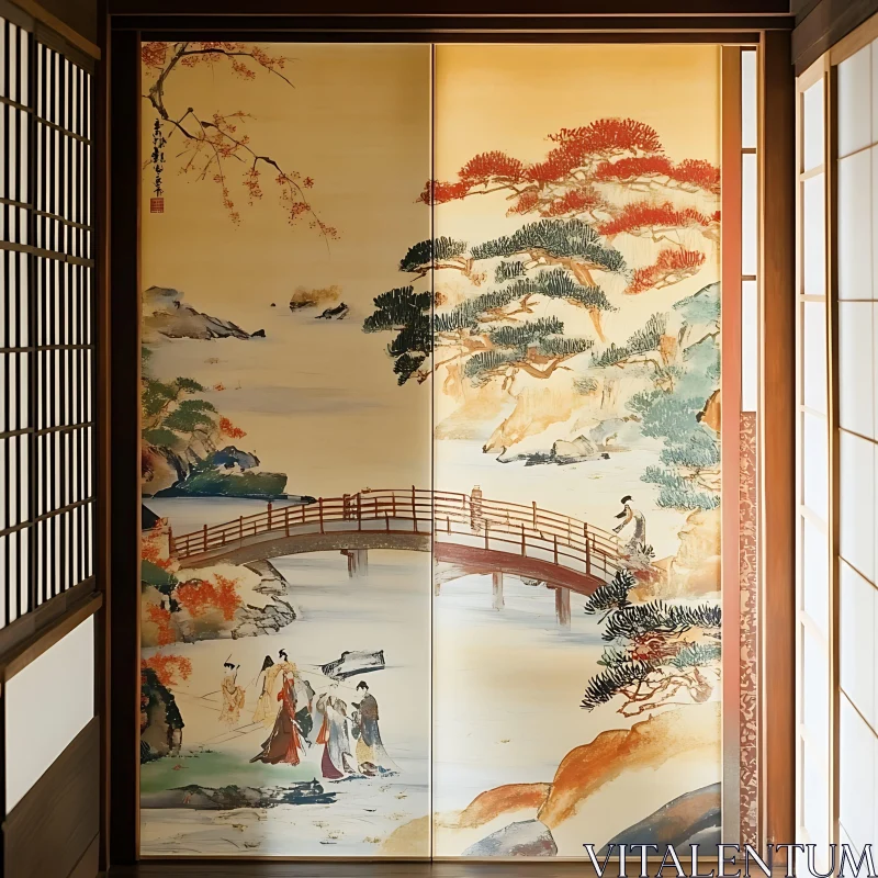 AI ART Traditional Asian Painting on Sliding Door